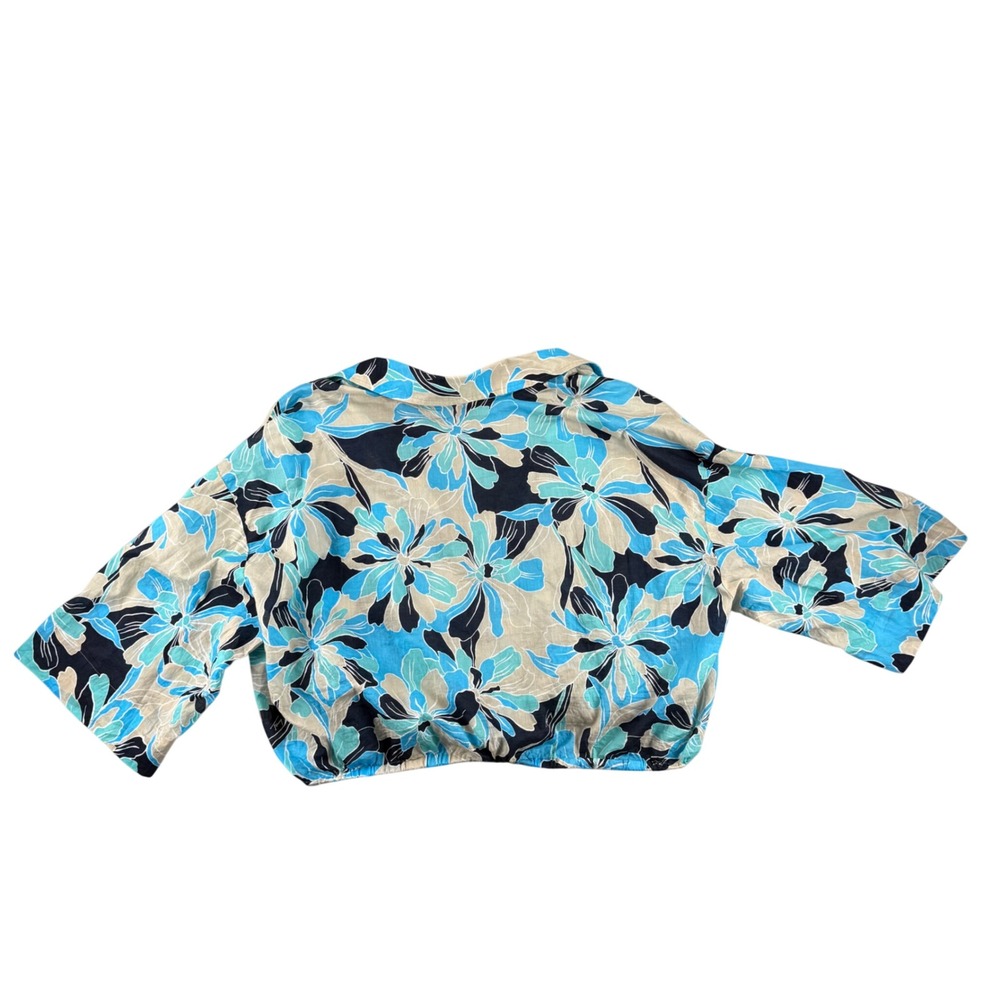 Tommy Hilfiger Floral Front Knot Cropped Top Blue Tropical Cotton Coastal Cruise - Picture 3 of 16